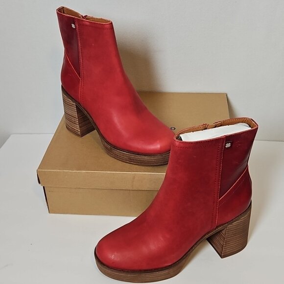 Lucky Brand Shoes - Lucky Brand Womens LK-Oxina Platform Boots 9.5 M Red Dahlia Hario Leather NWT